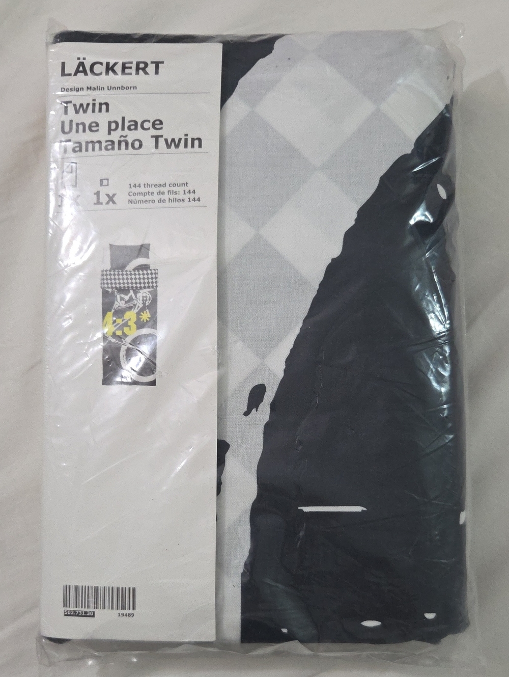 IKEA LÄCKERT Twin Duvet Cover in Black and White Check & Graphic